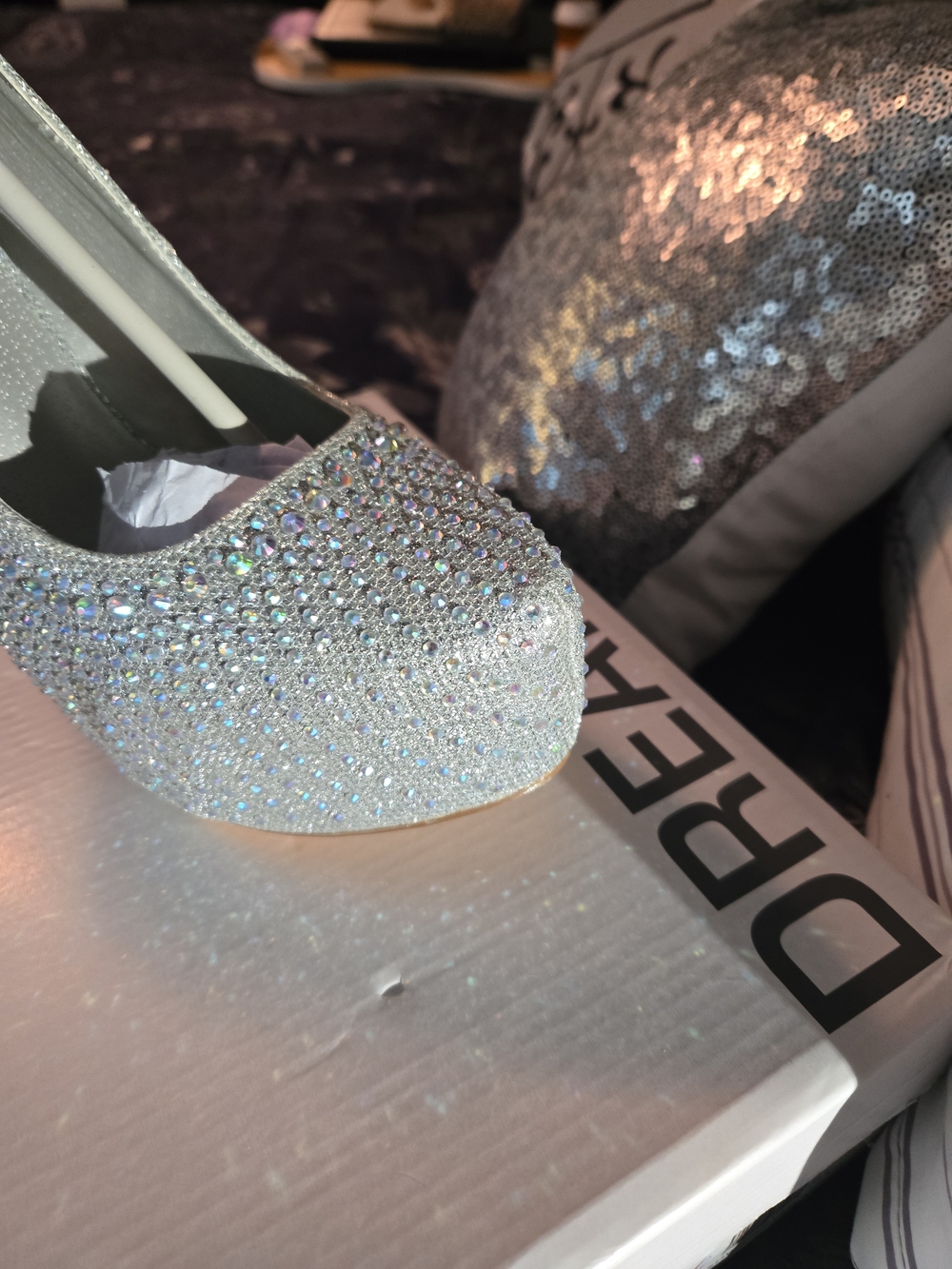 Dream Pairs Silver Crystal Embellished High Heels 10